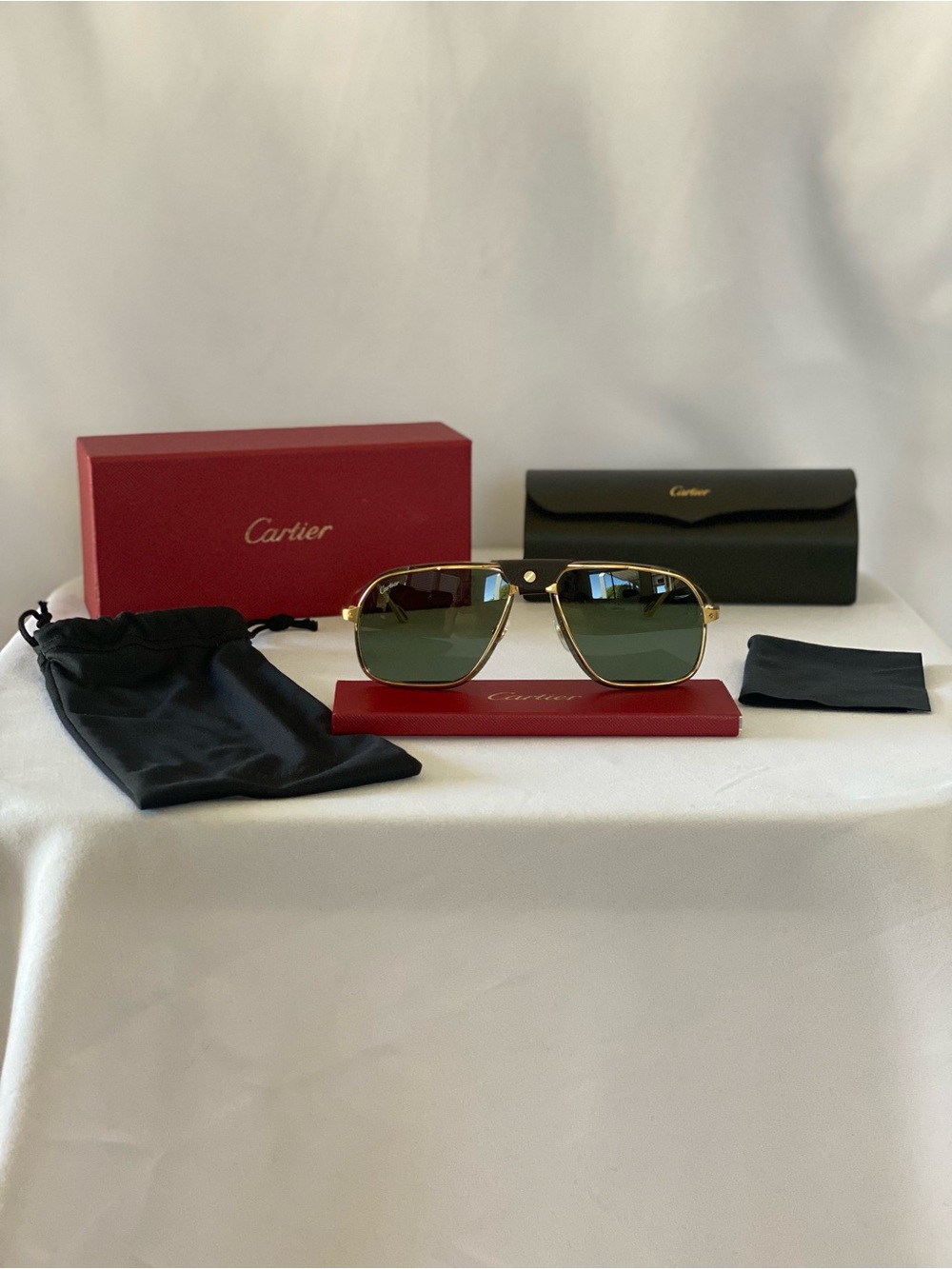 Cartier Gold Frame Sunglasses with Green Lenses, New Never Have Been Worn.